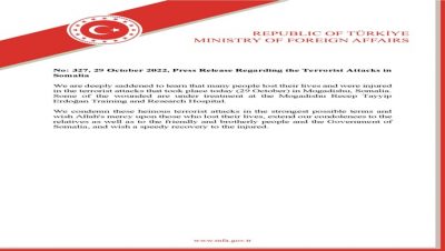 Press Release Regarding the Terrorist Attacks in Somalia