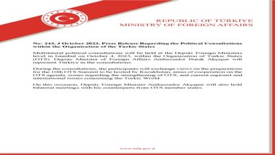 Press Release Regarding the Political Consultations within the Organization of the Turkic States